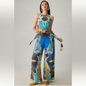 NWT - Ranna Gill Printed Halter Wide-Leg Jumpsuit